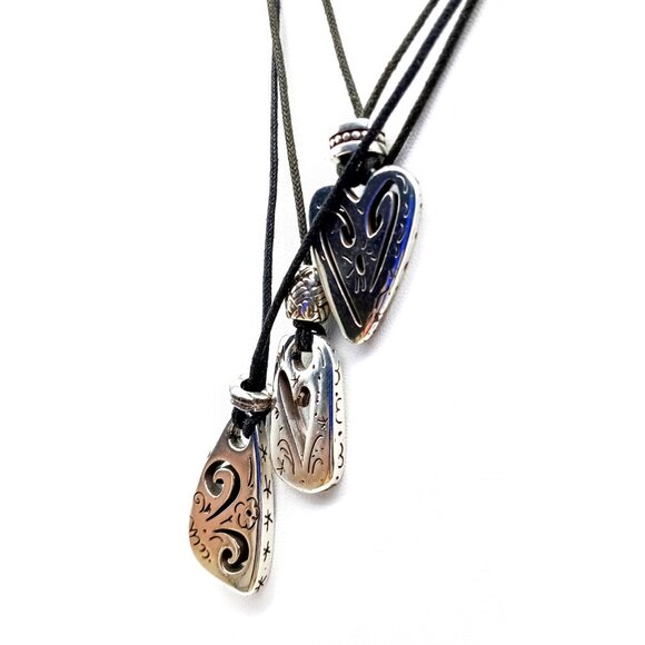 Brighton Brazilian Multi Charm Necklace, Choker Length Triple Strand Black Cord - Picture 2 of 3